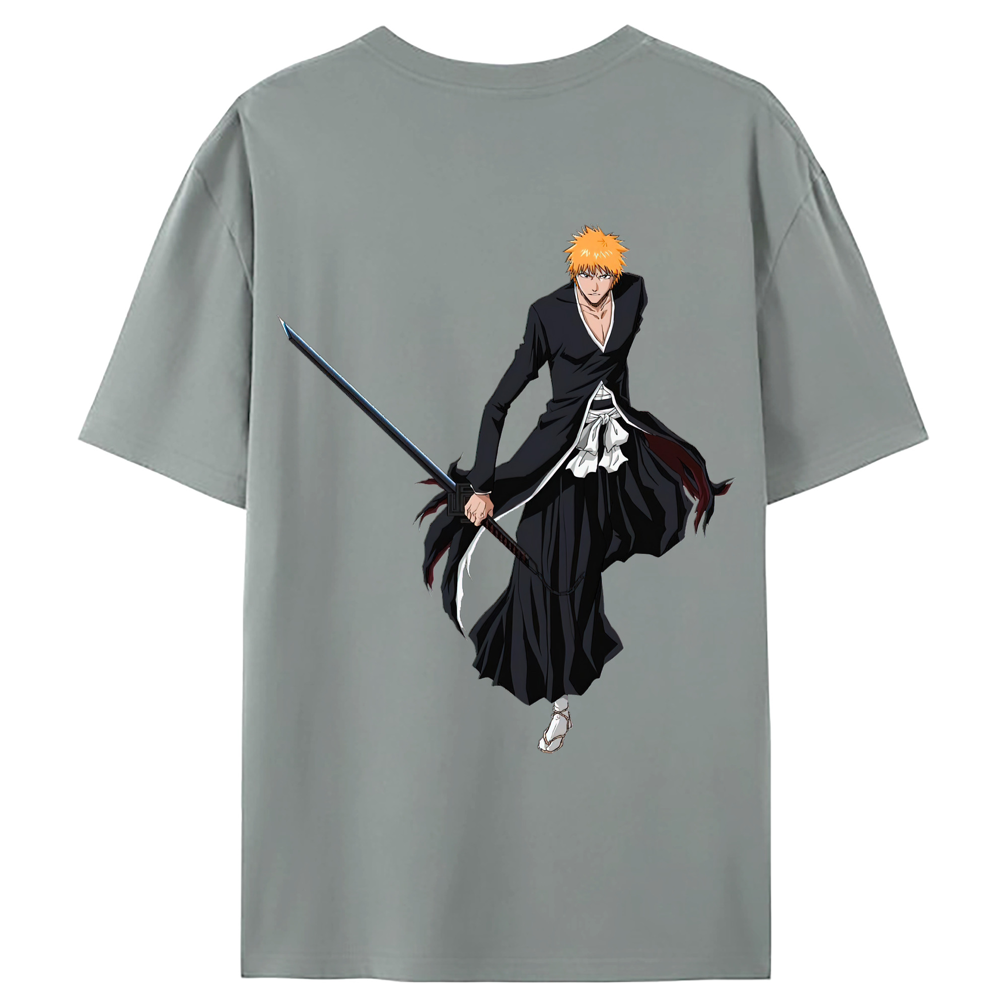 （画像用） ブリーチ 黒崎一護（くろさき いちご）BLEACH Kurosaki Ichigo 綿100％ メンズ半袖Tシャツ（バックプリント） 通気性
